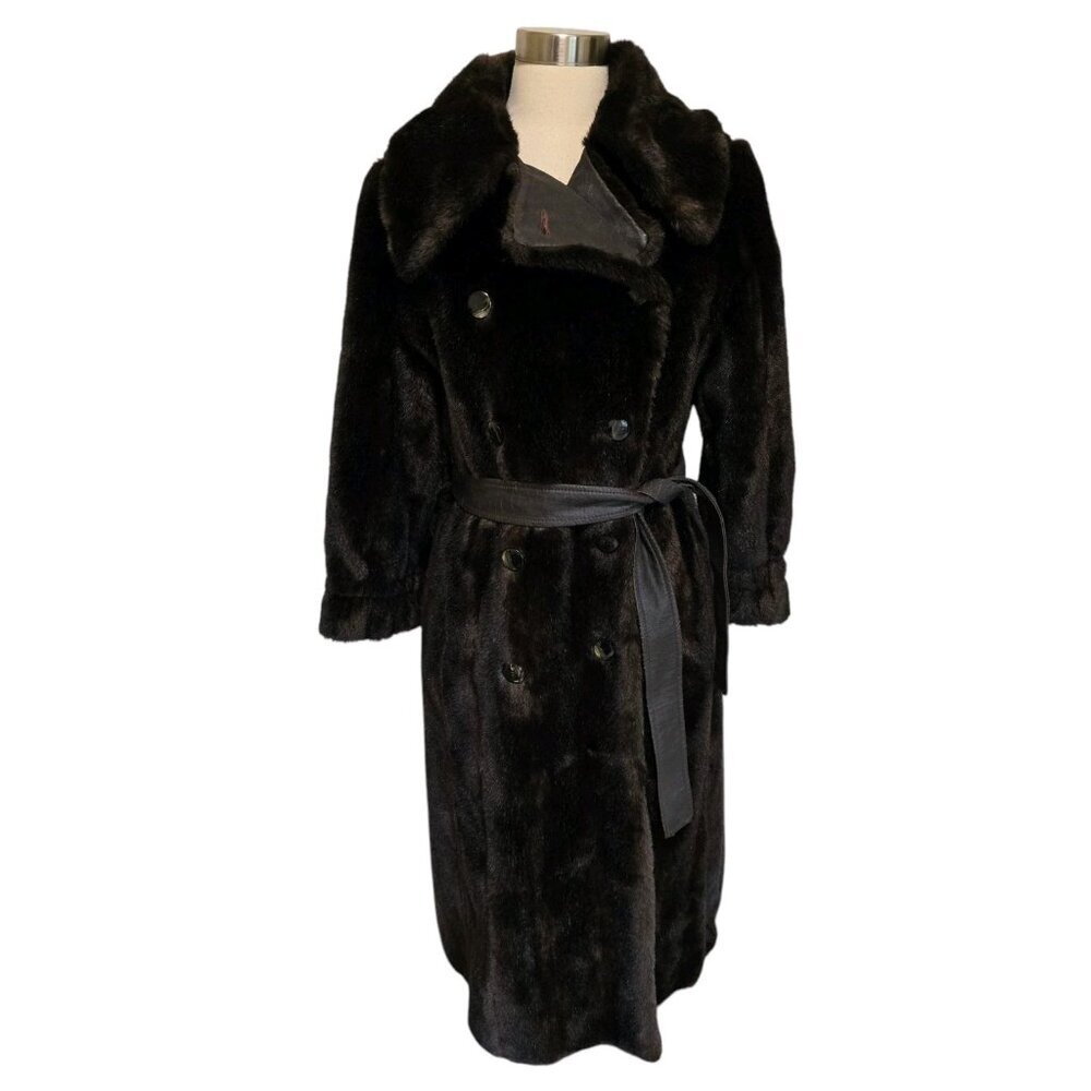 Womens Vintage Faux Fur Coat Full Length‎ Made In Canada Brown Jolipel